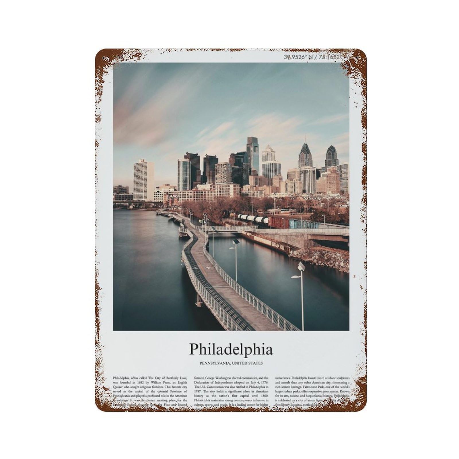 xiaoxiaoshen Philadelphia Pennsylvania, United States, USA City Scenery Wall Decor Art Metal Tin Poster Modern Home Decor Art Home Bar Shop Decorations Vintage Sign 40x30cm