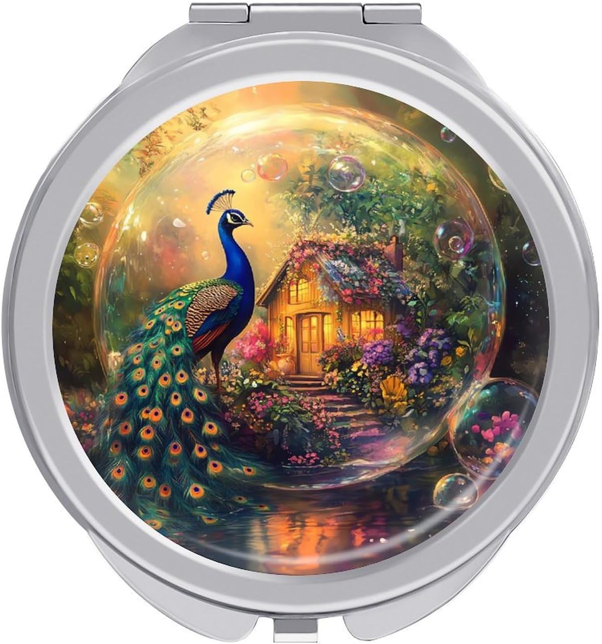 Peacock Compact Makeup Mirror Mini Foldable Cosmetic Mirror Portable Travel Mirror for Purse Pocket
