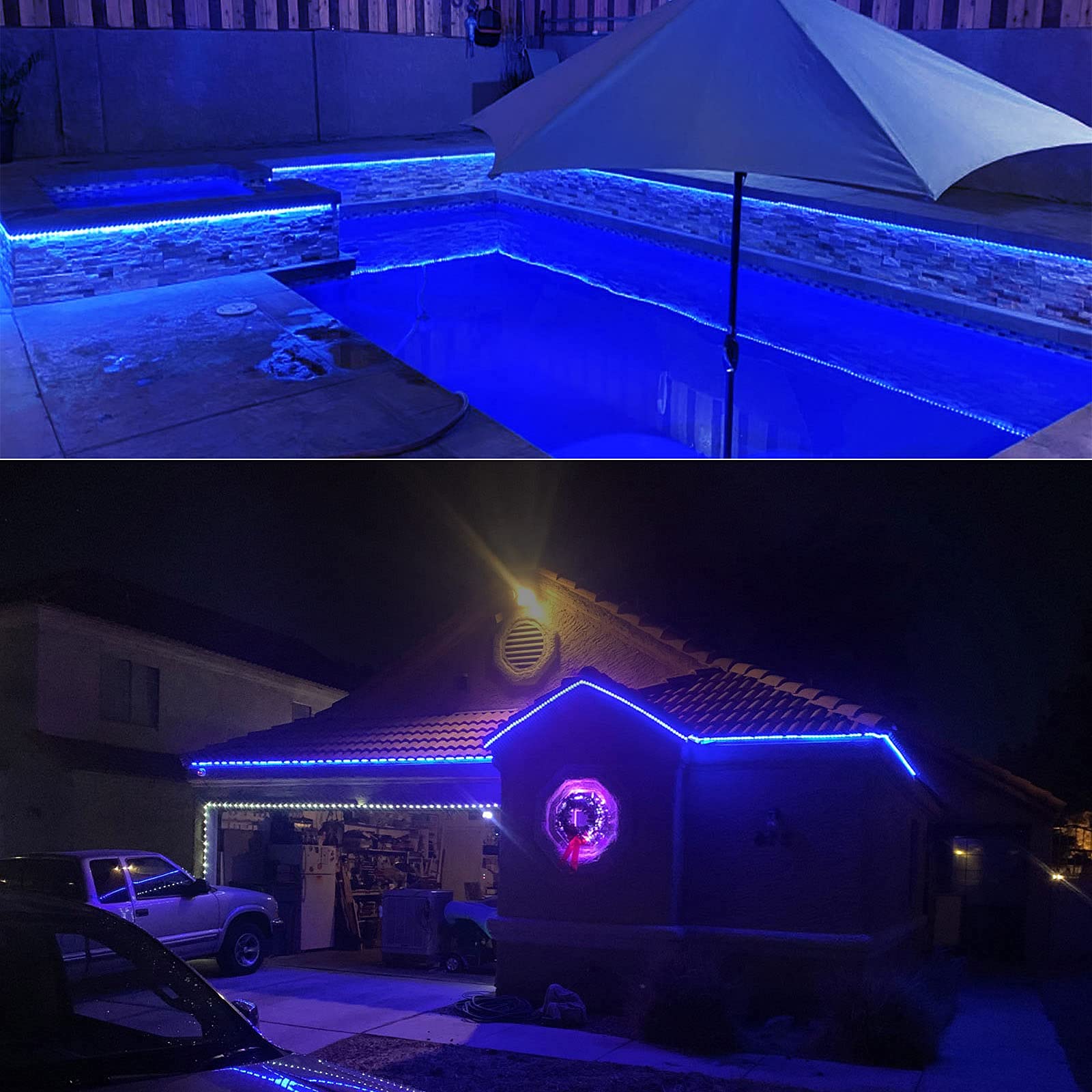Buy Abkshine Solar Blue LED Strip Lights,6M 180 LED Outdoor Waterproof LED Light Strips,8 Modes