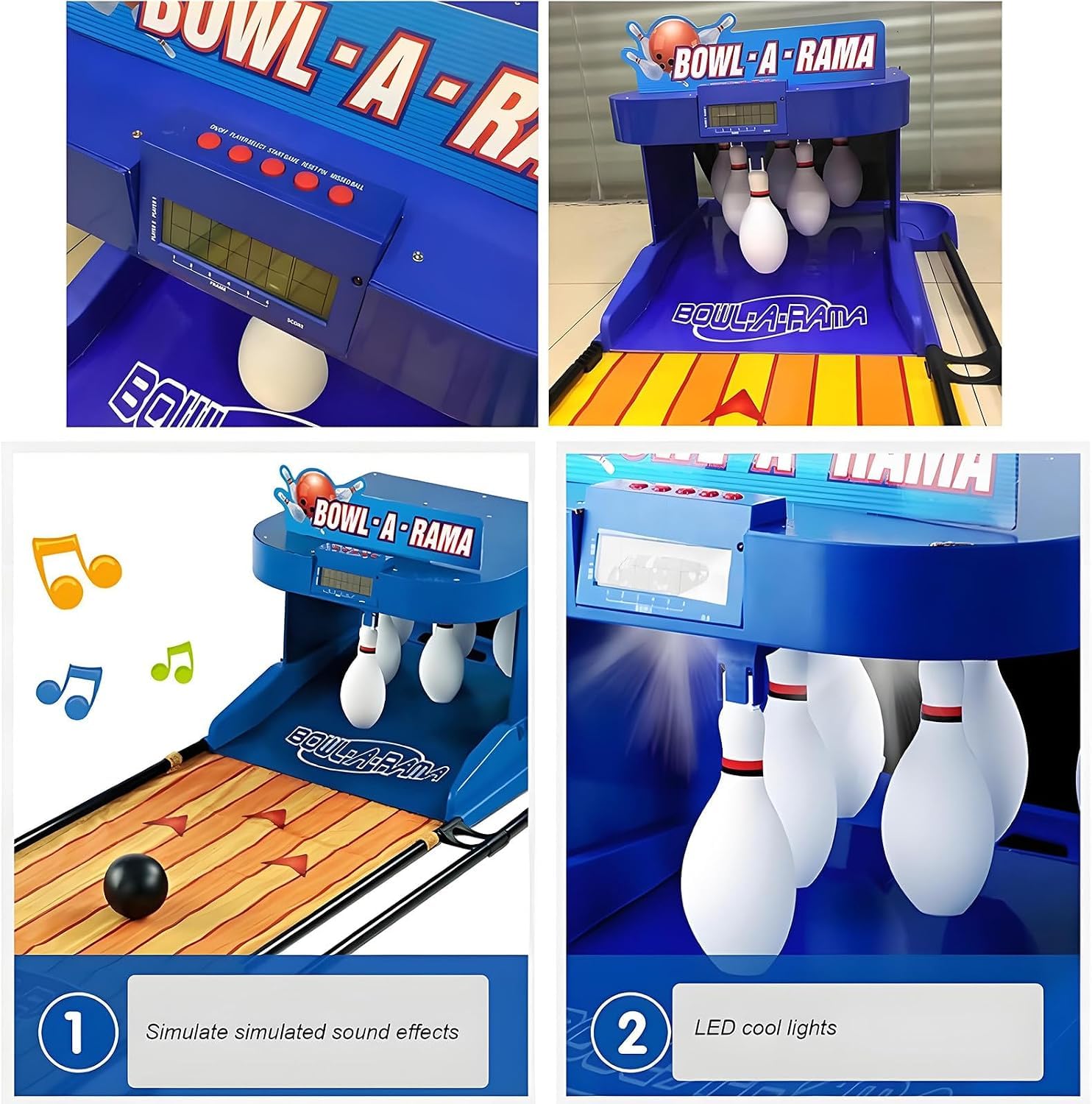 Macchina da Bowling da Interno da 200 Cm, Set da Bowling Elettrico Portatile, Pista da Bowling Elettronica Pieghevole con Tabellone Segnapunti A LED, Ripristino Automatico Null 2m