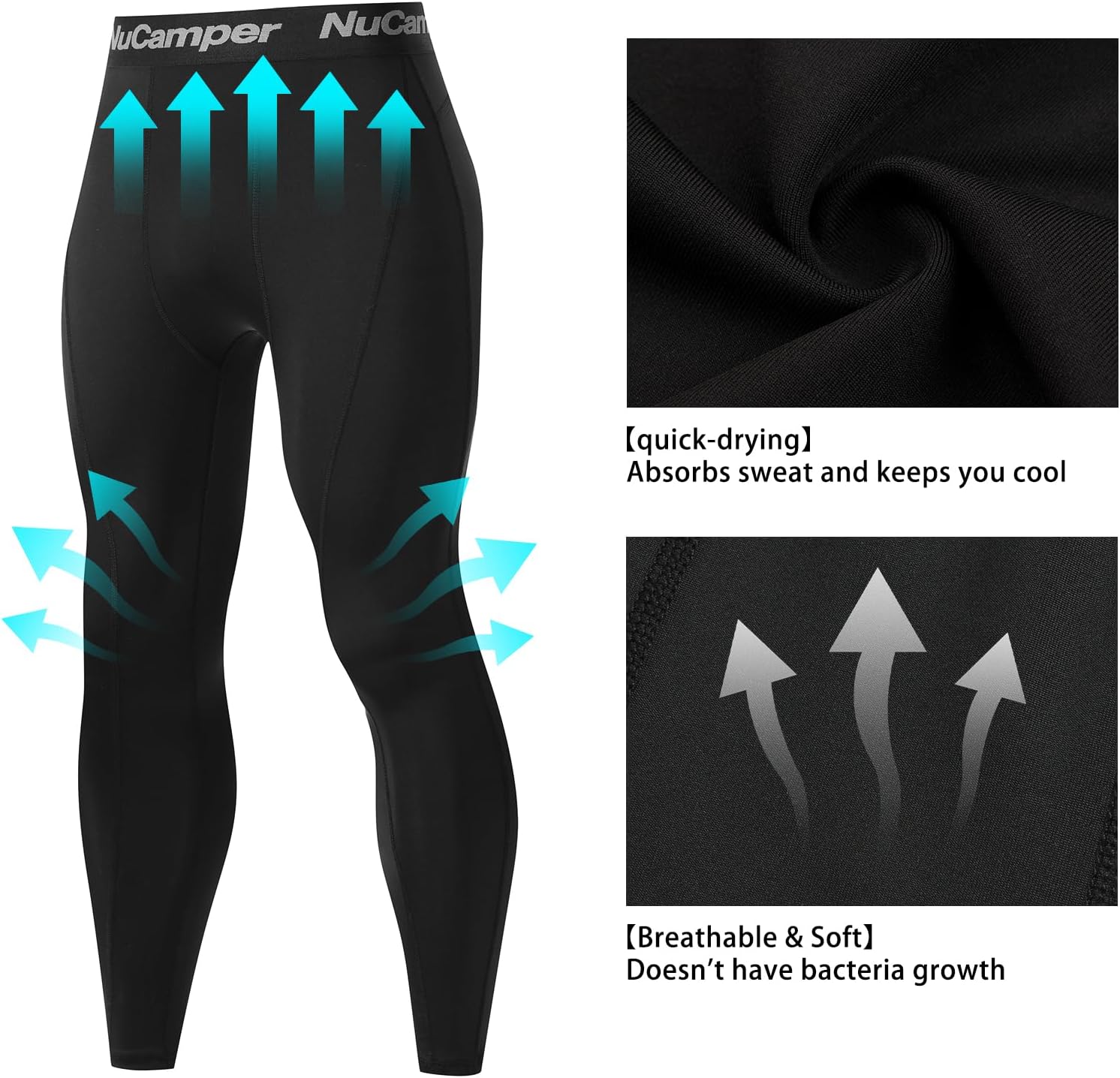 NuCamper Men's Compression Pants Athletic Leggings Running Tights Base Layer Bottoms for Workout Football Basketball Yoga Gym - Image 4