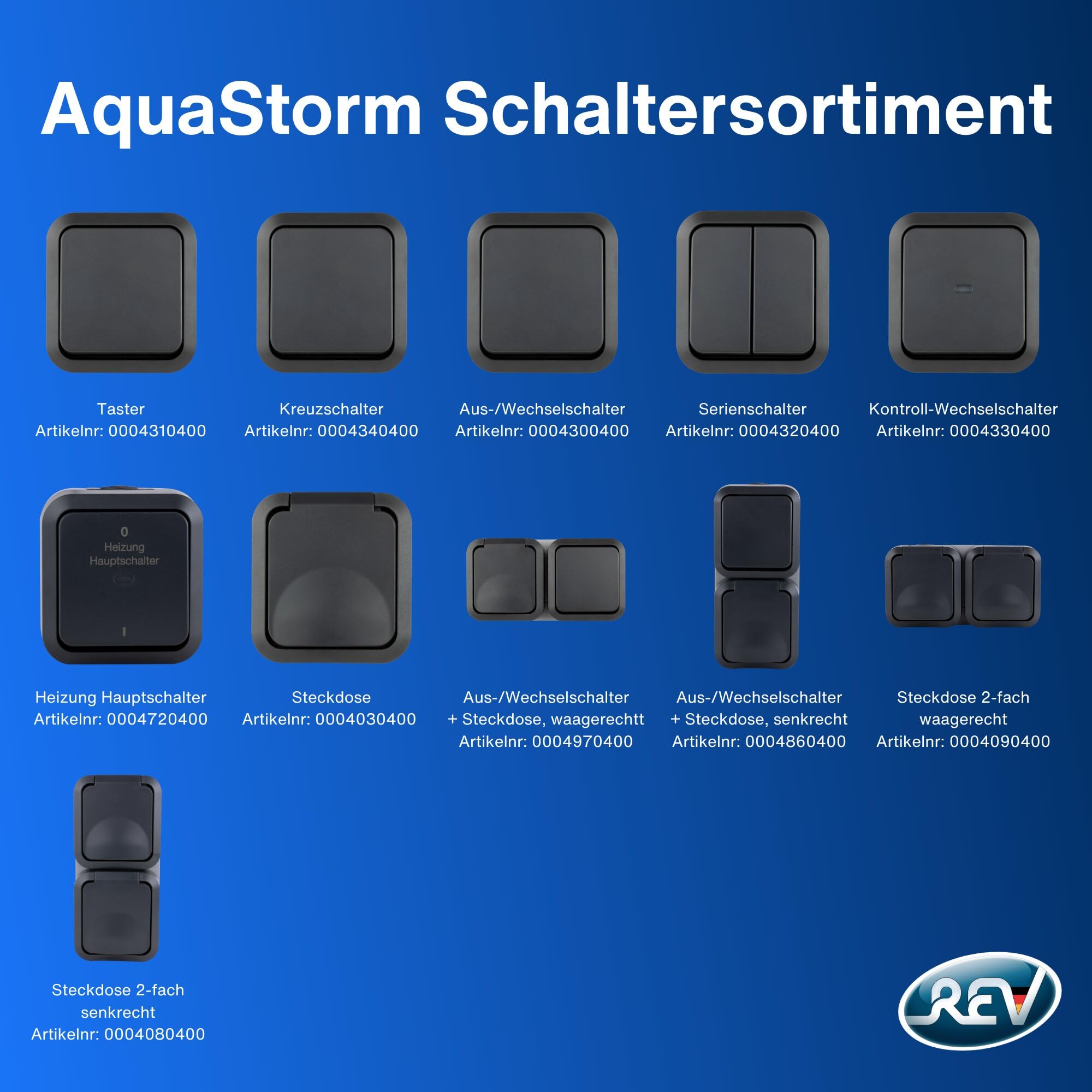 REV - AquaStorm, włącznik światła – przełącznik zmienny do wilgotnych pomieszczeń IP55, natynkowy, 230 V, 10 A, antracyt