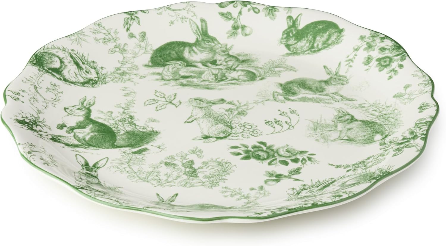 Le Jardin 13 Inch ROUND PLATTER – Bunny Stoneware Serving Tray for Appetizers, Roasts & Desserts – Perfect for Spring Celebrations, Easter & Garden Gatherings
