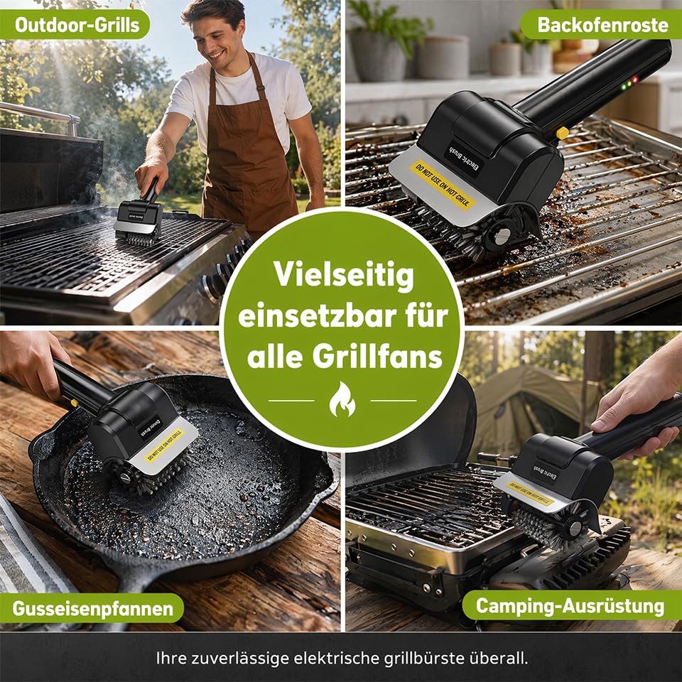 Elektrische Grillbürste, Elektrische Grill Reinigungsbürste mit Beleuchtung, Wiederaufladbarer Grillreiniger, 100 Minuten Laufzeit, Austauschbare Edelstahl-Bürstenkopf Für Alle Grills Geeignet
