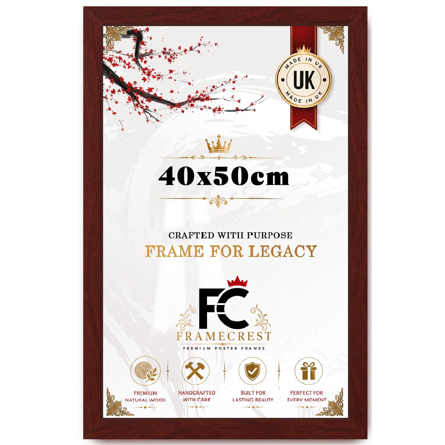 FRAMECREST 40x50cm MDF Poster Frame Mahogany | Modern Engineered Wood Frame with Crystal Clear Front | Wall Mount Frame for Posters Photos Artwork Gallery Decor- [Mahogany]