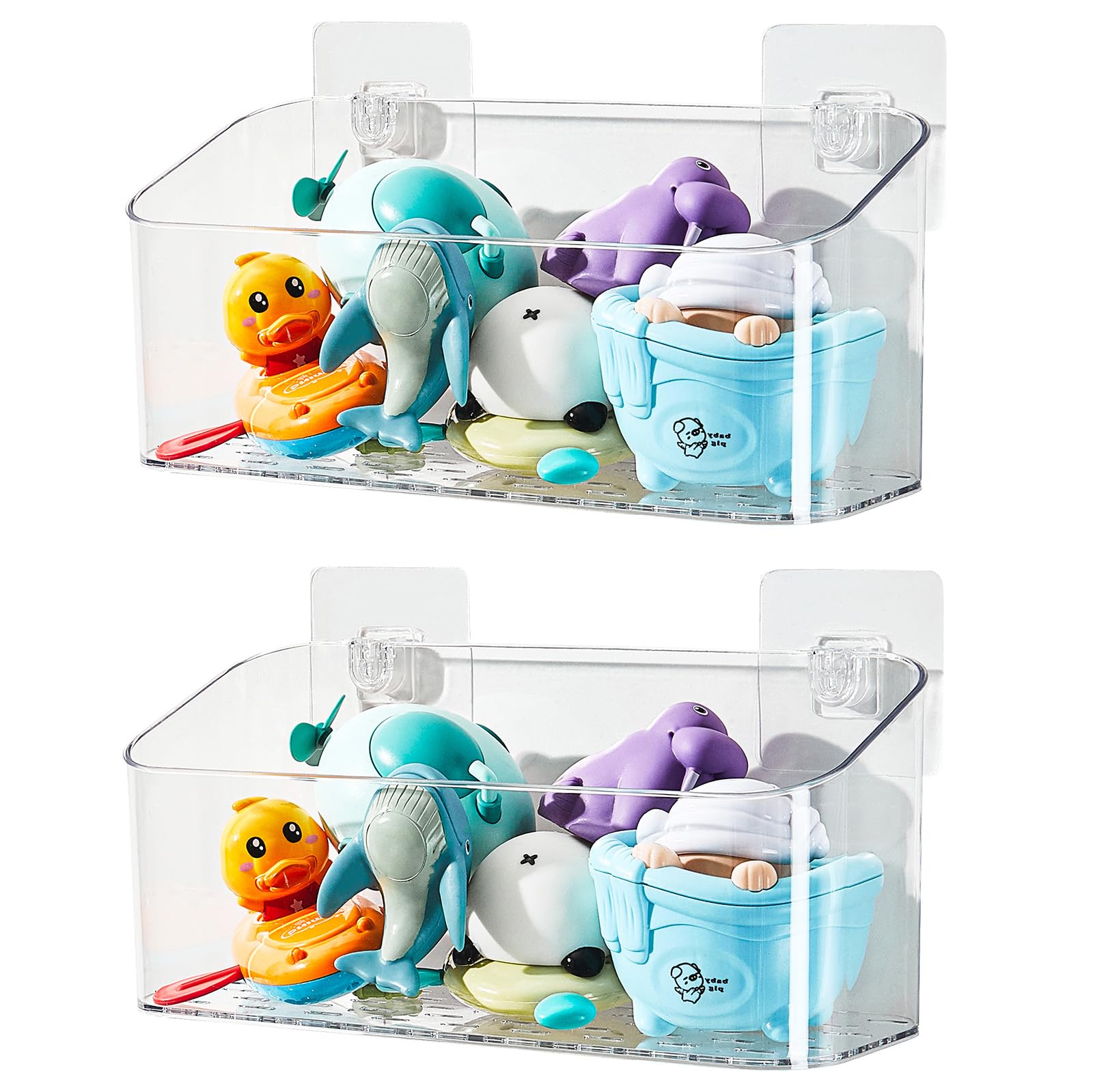 CQUNM Bath Toy Storage Holder Clear Bath Organizer Wall Mounted Large Opening Shower Storage Basket for Bathtub Clear