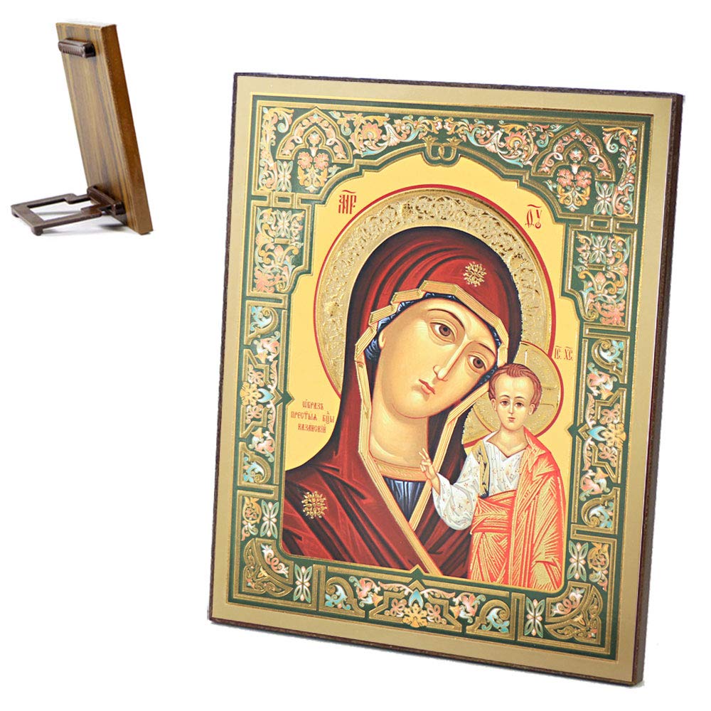 Icône Orthodoxe Mère De Dieu De Kazan – Icône En Bois 15x18 Cm, Style Chrétien Traditionnel Authentique