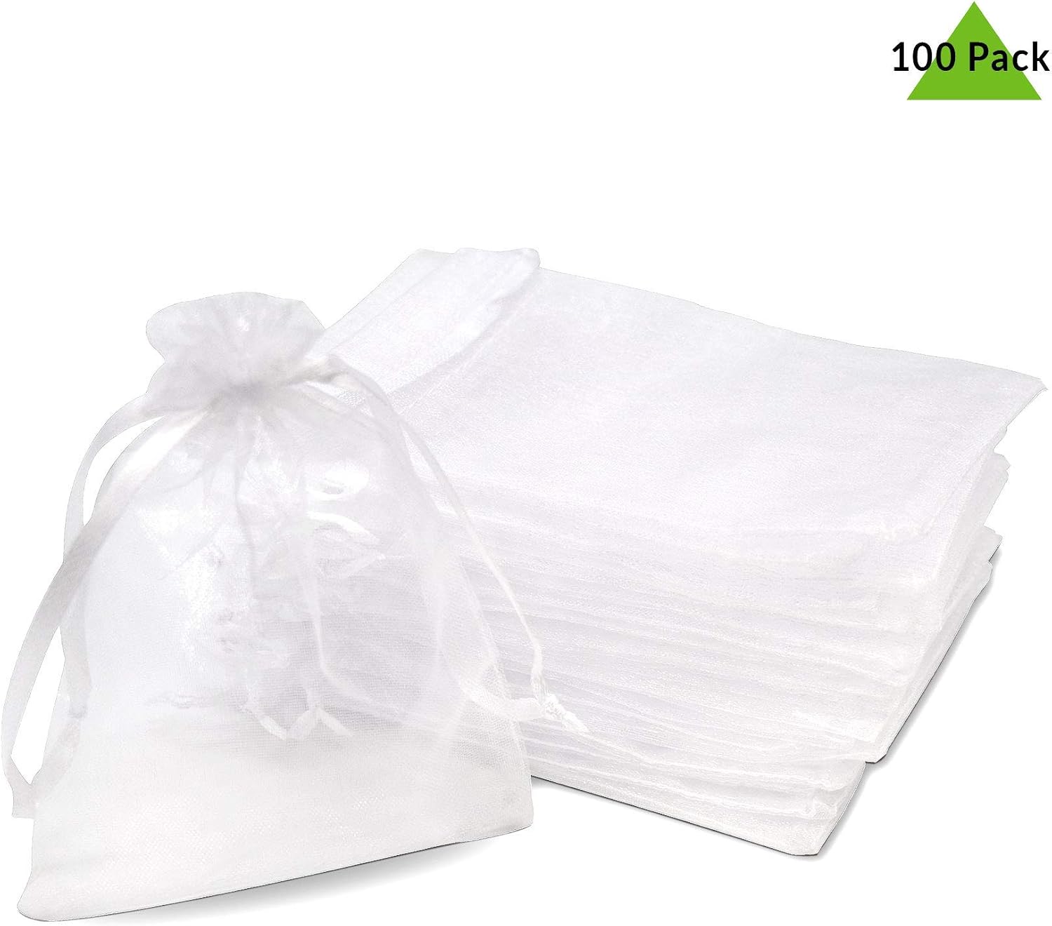 Small Organza Bags - 100 Pack 3.5x4.7 Inch Extra Small Sheer Drawstring Pouches, Mini White Sachet Mesh Cloth Bags in Bulk for Business, Party Favor Gifts, Jewelry, Soap, Lip Gloss, Weddings, Candy, Treats