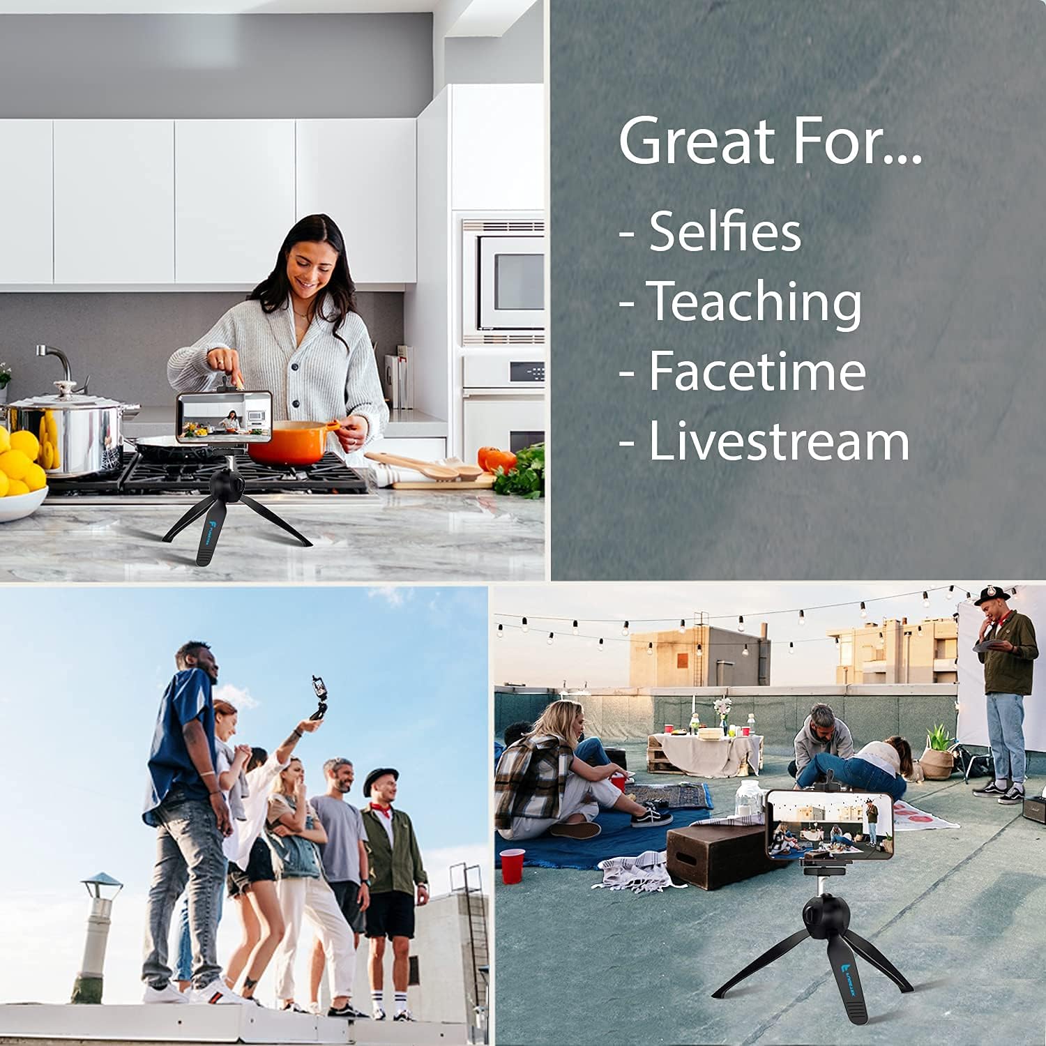 Fugetek Portable Mini Tripod Stand, with Phone Mount, Lightweight, Adjustable, Use for Selfies, Video, Facetime, Livestream, Compatible with iPhone, Android, GoPro, Digital Camera