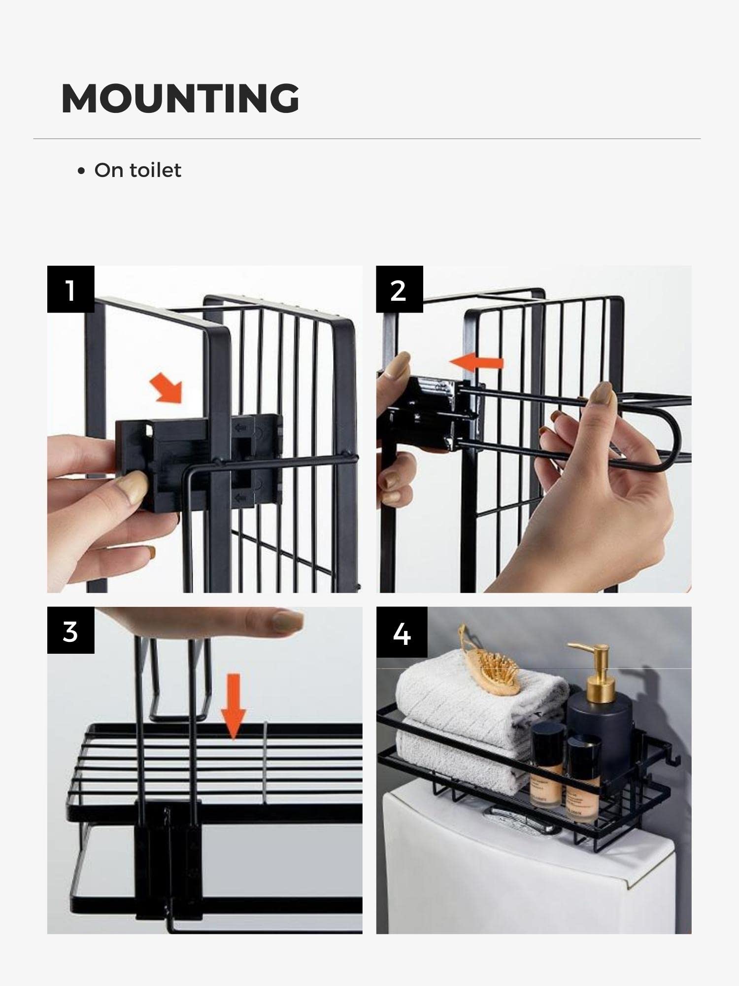 Estantería de Baño sobre el Inodoro. Organizador sobre el WC de Base Adhesiva con Tres Ganchos para Colgar Esponjas o Cepillos. Balda de Inodoro para Almacenar Papel Higiénico y Accesorios de Baño.