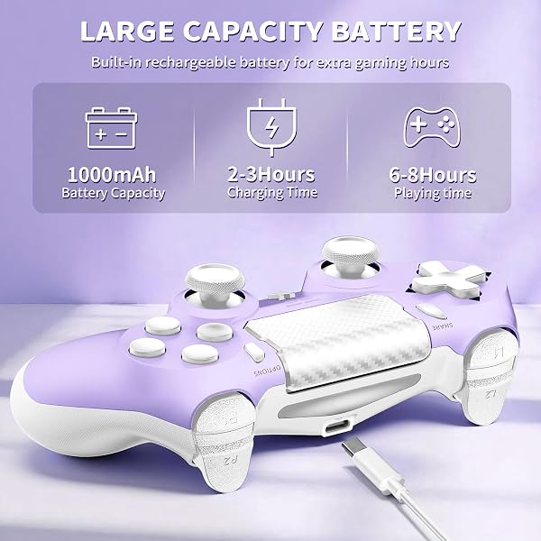 Suoxiom Wireless Controller for P4, Game Controller for P4/Slim/Pro/PC, Bluetooth Gamepad Joystick with Vibration Touch Panel, Upgraded Six-Axis Sensor, 3.5mm Audio Jack (Light Purple) - 4