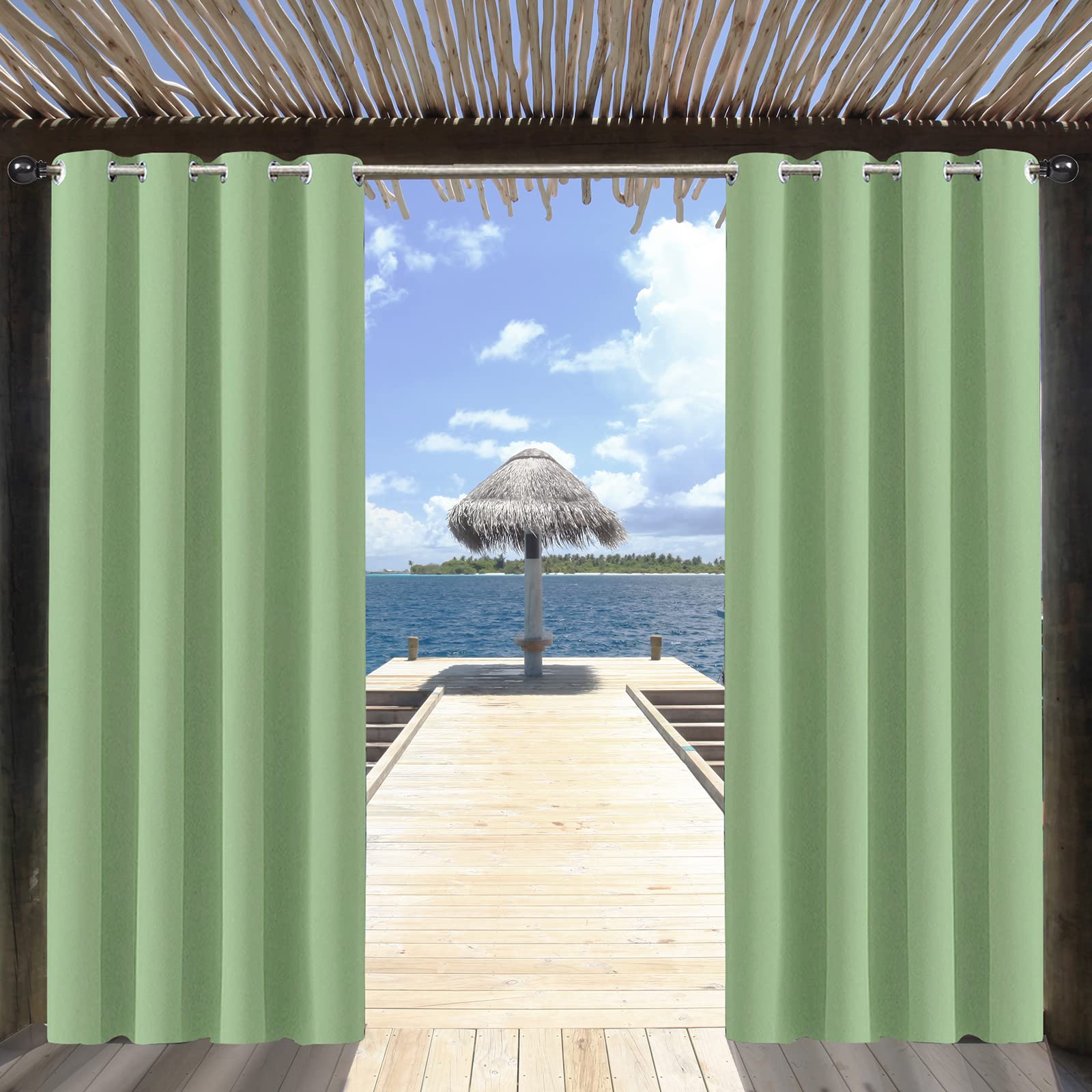 MINGPINHUIUS Outdoor Curtains Waterproof - Garden Gazebo Patio Curtains Blackout Thermal Insulated Sun Shades Eyelet Privacy Curtain for Outside Pergola Porch Pool (Matcha Green)