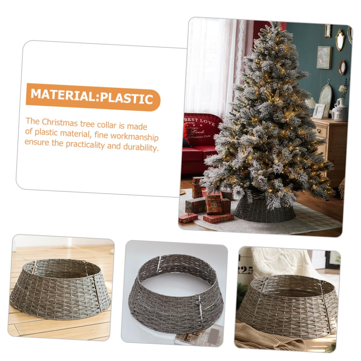 OSALADI Gonna Intrecciata in Rattan per Albero di Natale, Copri Base Grigio Piccolo Supporto per Alberi Artificiali, Adatta per Decorazioni Natalizie e Ambienti Festivi