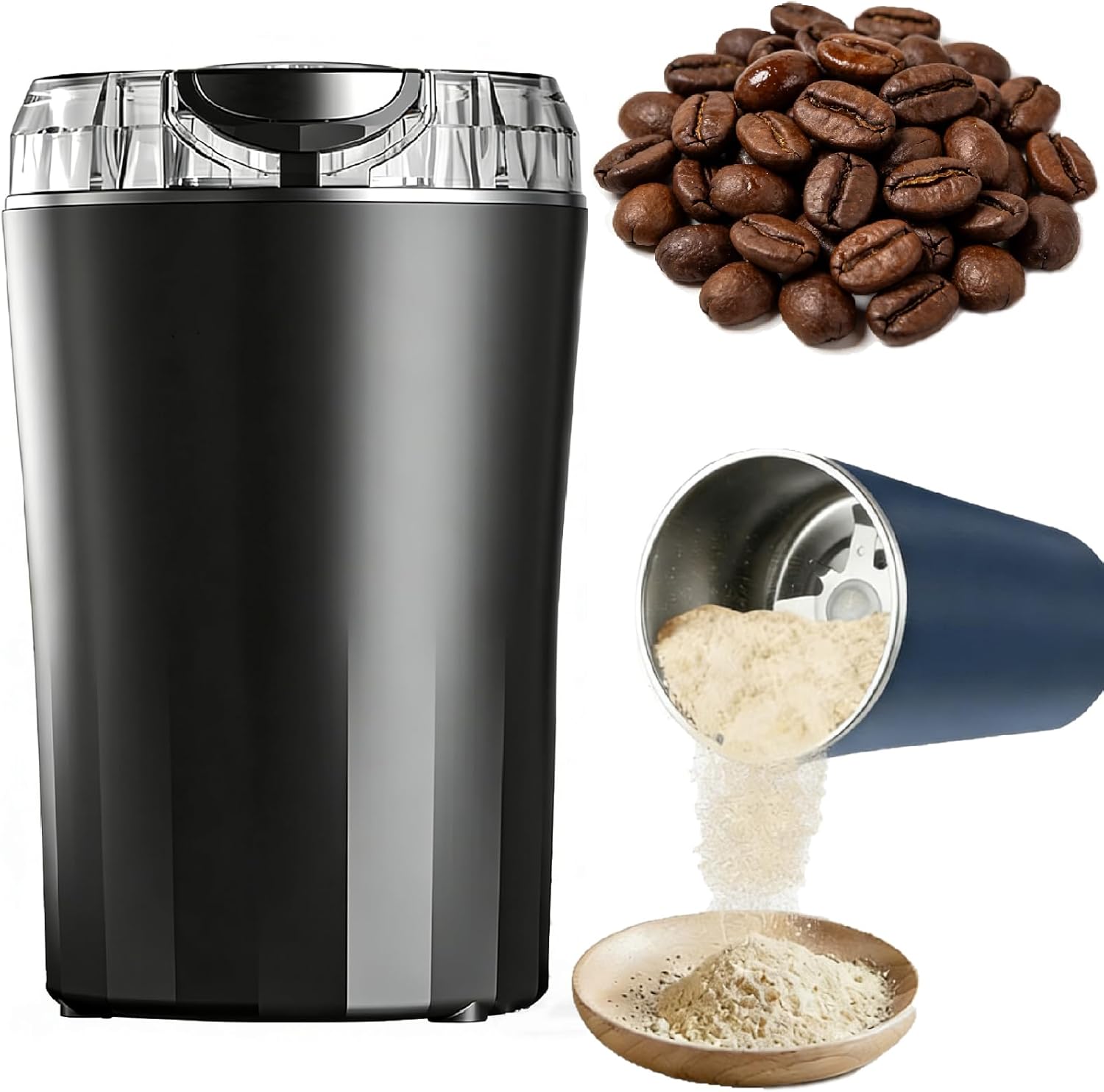 Spice Grinder Electric Fine Powder,Stainless Steel Electric Spice Grinder for Coffee,8.8 Oz,28,000 RPM, Portable, Household Grinders for Kitchen Office Camping (black)