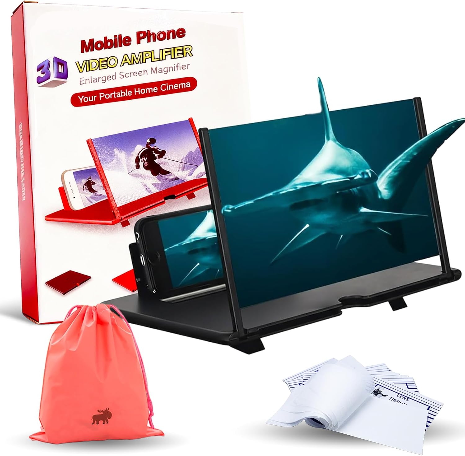 Mobile Phone Magnifier, Foldable Mobile Phone Magnifier Projector Screen, Ultra-HD Magnifying Screen for Easy TV Viewing Orientation for Landscapes, Supports All Smartphones (2PCS Black)