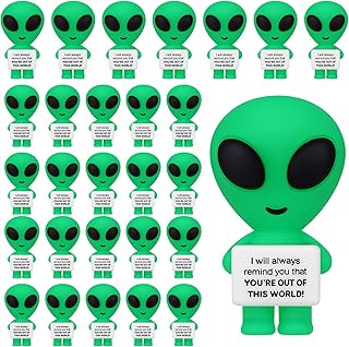 Gejoy 25 Pcs Mini Alien Figures Positive Gift Motivational Message Decorations Inspirational Rubber Mini Figurines for Thanksgiving Christmas Birthdays and Employee Gifts