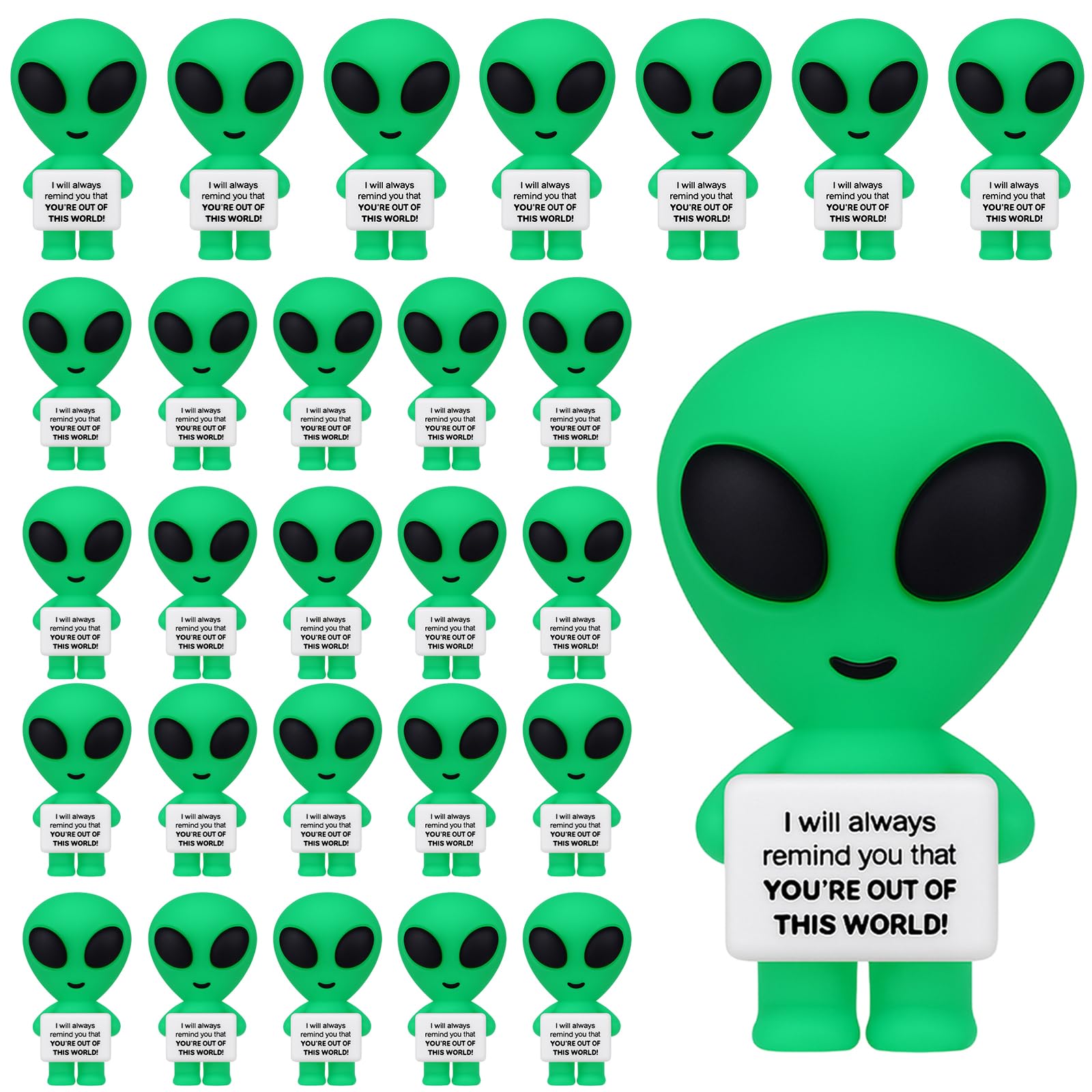Gejoy 25 Pcs Mini Alien Figures Positive Gifts Motivational Message Decorations Inspirational Rubber Mini Alien Figurines for Colleague Staff Teacher