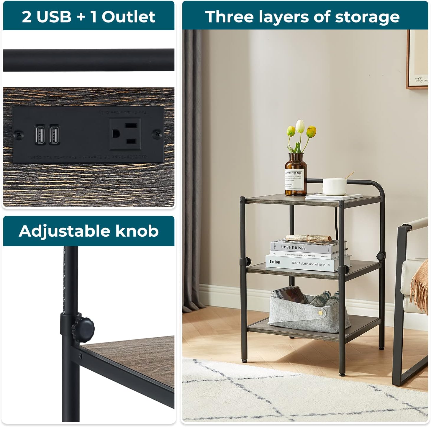 Buy LINSY HOME End Table with Charging Station for Sofa, Height