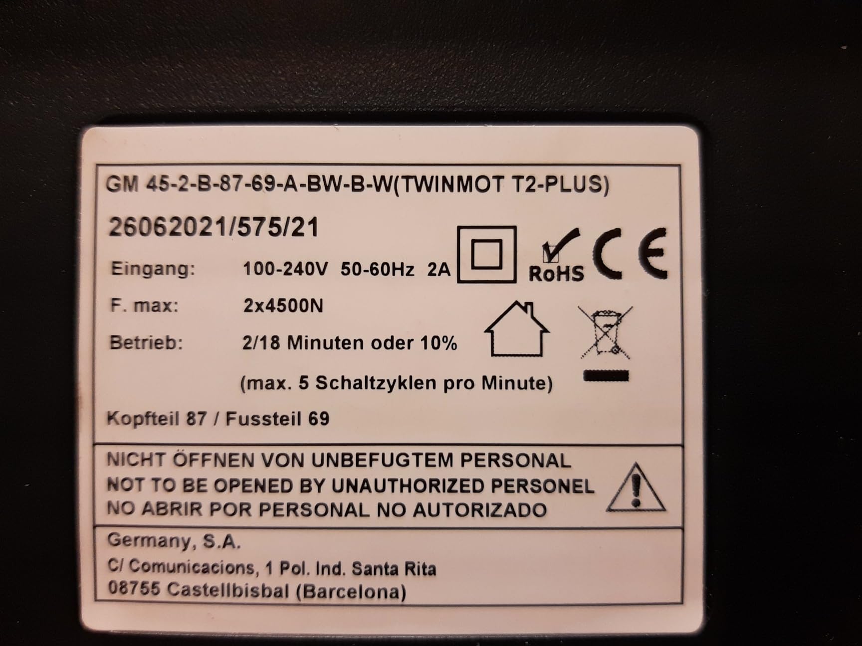 Motor de repuesto universal para cama con somier eléctrico de láminas – Twinmot (selecciona el tipo de mando)