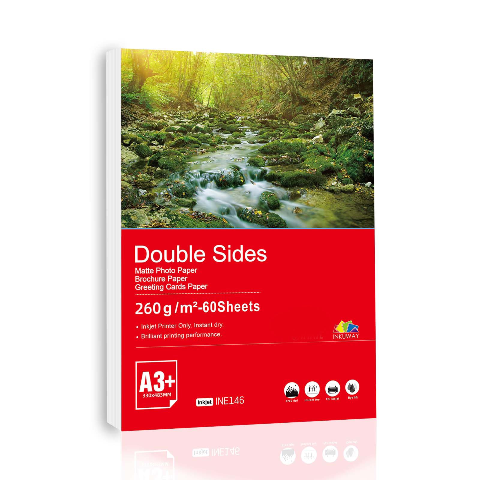 épais A3 Plus A3+ 13 x 19 double face mat – Papier photo 260 g/m² 60 feuilles de papier jet d'encre imprimable pour menu, calendrier imprimable à jet d'encre