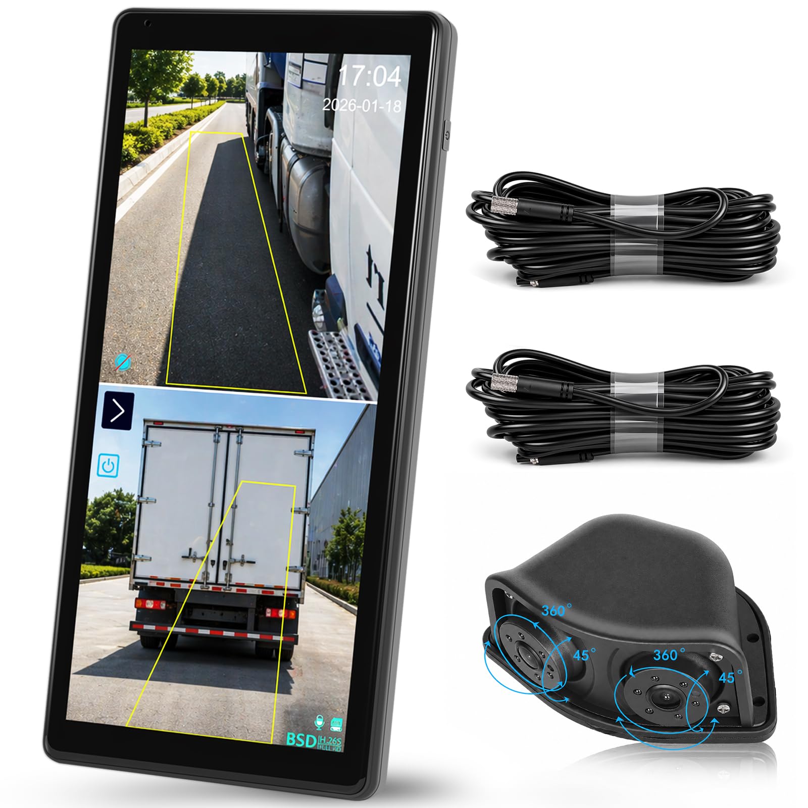 Hodozzy Cámara de Marcha Atrás Kit con Monitor Táctil IPS HD de 10,36 Pulgadas para Visión Nocturna, Camara de Vision Trasera Ajustable de Doble Canal, Cámara Retrovisor con BSD, Grabación Bucle