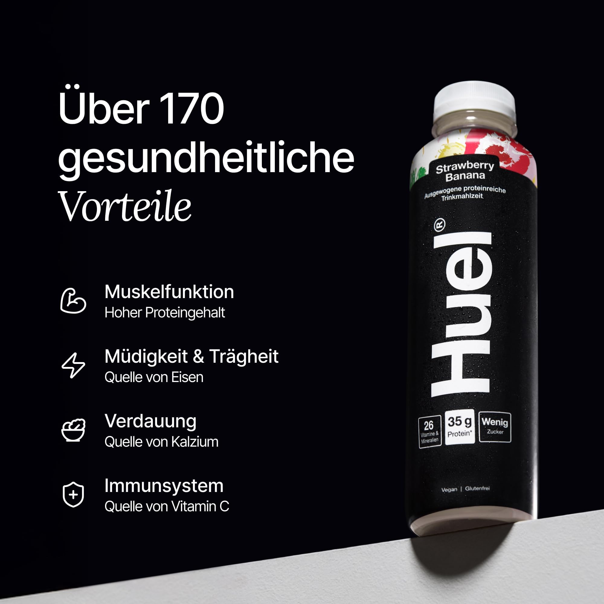 Huel Black Edition Drink Erdbeer-Bananen, proteinreiche Trinkmahlzeit für unterwegs - 8 x 500 ml - 35 g Protein, Reich an Vitamin D, gesunden Fettsäuren & Kalzium, Plant-based, 2 € Pfand