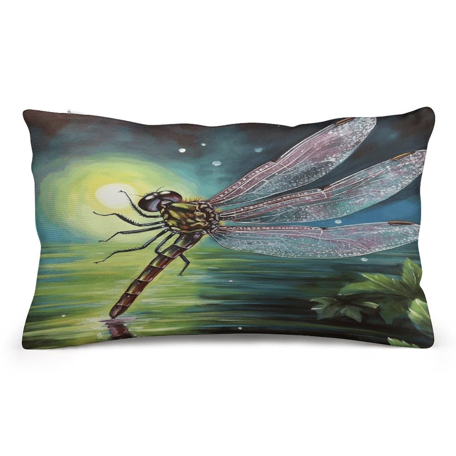 asbwuo Rectangular Decorative Throw Pillow Cover Soft Cushion Cover Dragonfly Painting Queen Pillow Cases for Couch Sofa Living Room Bed