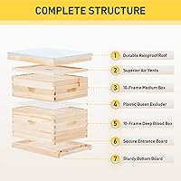 Vista 3 de CREWORKS Bee Hive Boxes 10 marcos Langstroth Beehive, kit de iniciación de mantenimiento de abejas incluye 1 caja de Super Bee y 1 caja de cría