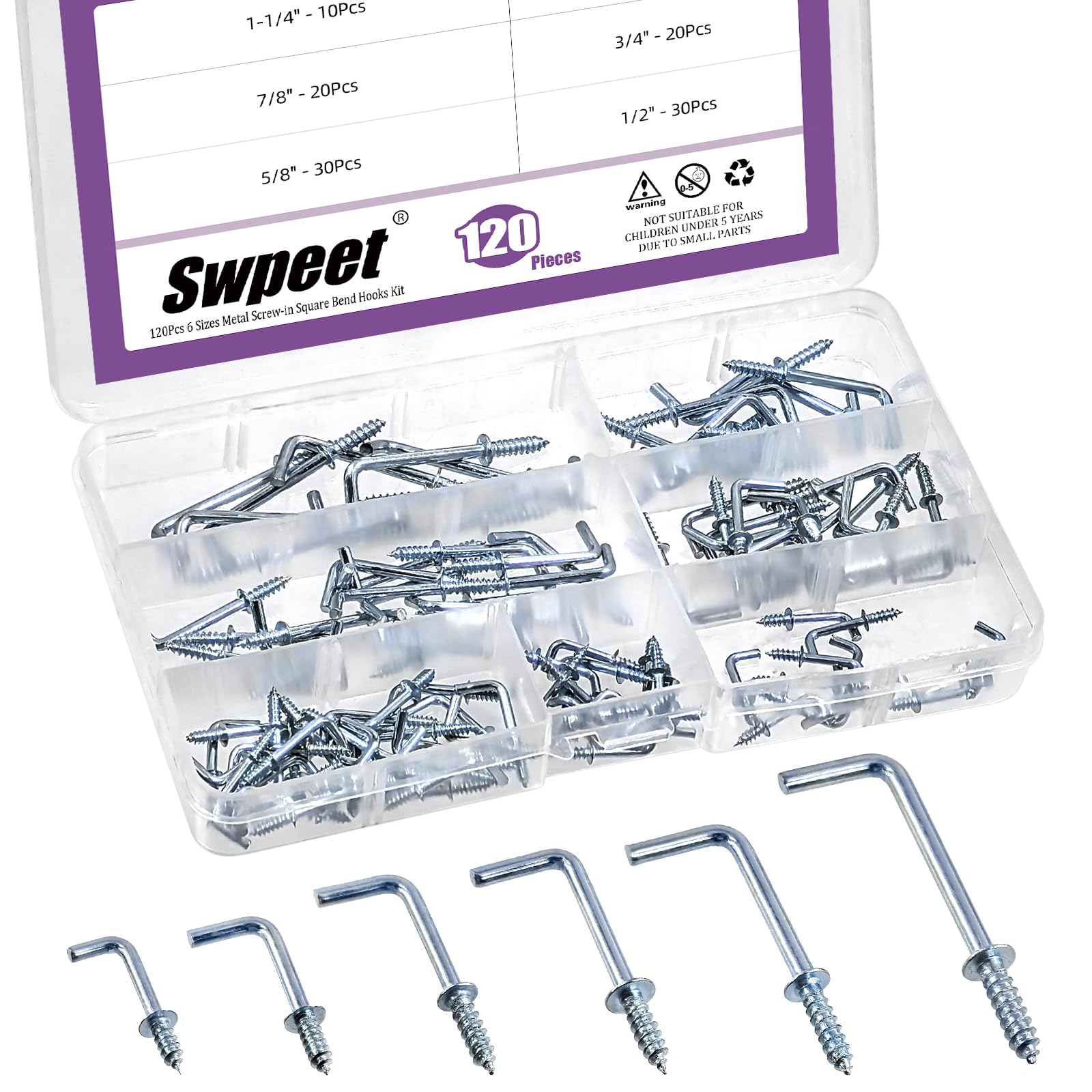 Swpeet Kit di ganci quadrati a vite in metallo, con viti autofilettanti, per casa/lavoro/ufficio (zinco blu-bianco)