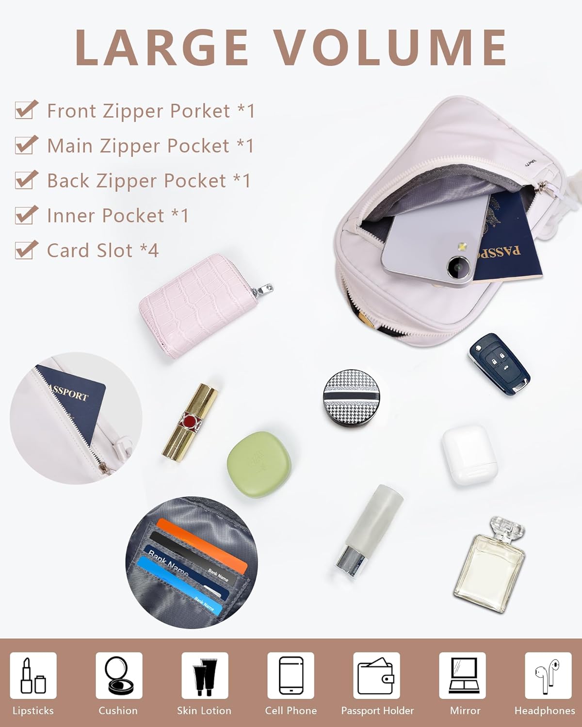 Small Sling Bag for Women & Men, Trendy Crossbody Purse - Lightweight Fanny Pack, Chest Bag & Mini Backpack for Travel - White - Image 3