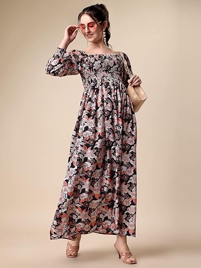 Sheetal Associates Women's Floral Printed Crepe Full Length Dress