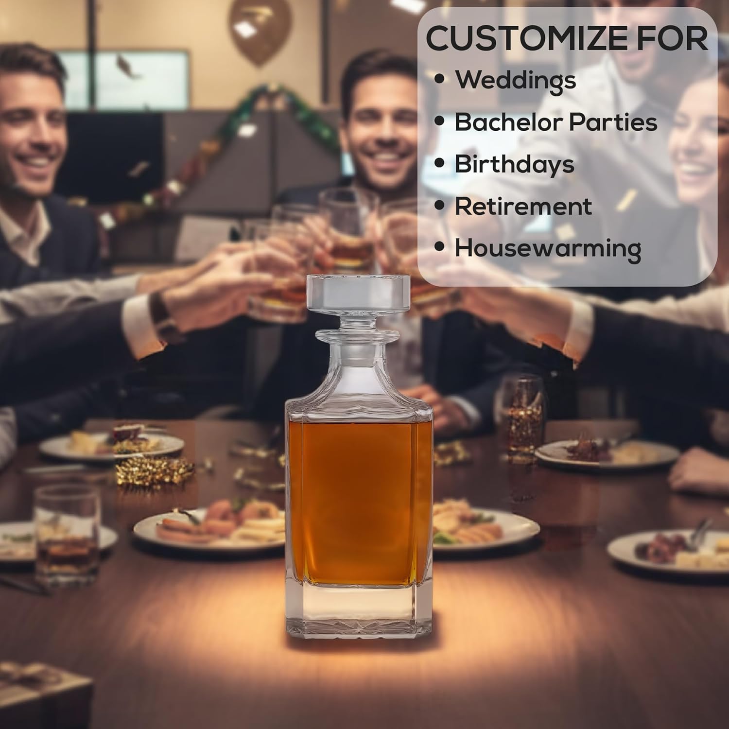Makerflo Customizable 25 oz Whiskey Decanter with Airtight Stopper Pack of 6 | Liquor Decanter Bottle for Wine, Scotch, Bar, Ideal for Personalization - (Laser Engraving, UV DTF, Vinyl, Epoxy)