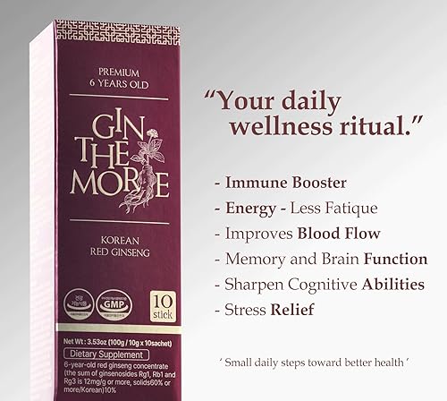 Miniatura 2 de Extracto de panax ginseng rojo coreano ultra fuerte – raíces de 6 años | Paquete de 30 barras líquidas | Auténtico ginseng rojo coreano | 10 mg de