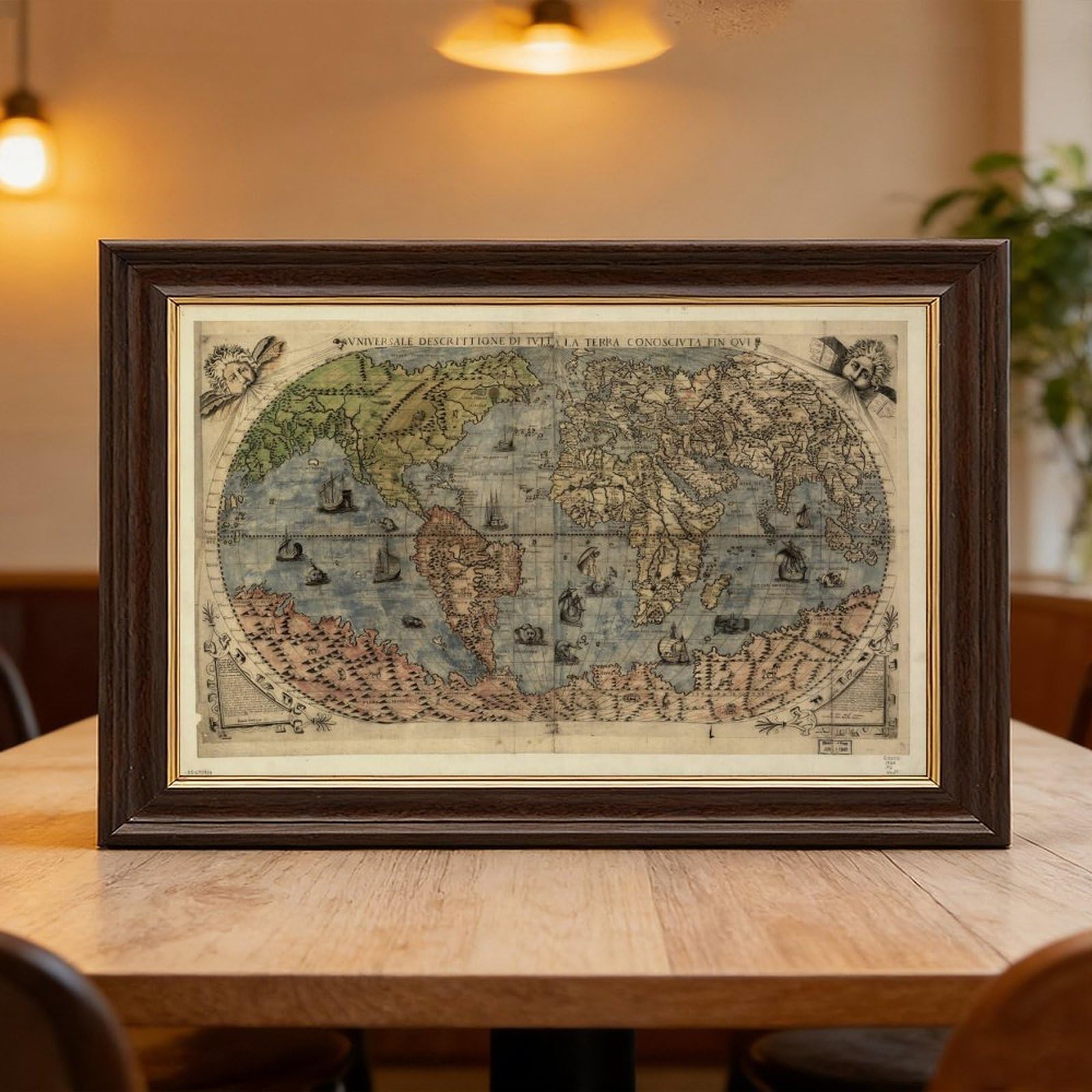 WCYB 1565 Bekannte Weltkarte und Amerika von Gastaldi Bertelli, Drucke, Poster, Leinwand, Dekoration, Gemälde, Wandkunst für Büro, Wohnzimmer, Aufhängerahmen, 30,5 cm L