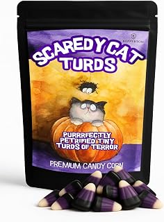 Kepperton Scaredy Cat Turds Candy Corn - Berry Cobbler Flavor Funny Halloween Cat Spooky Novelty Gag Gift Treat Purple & Black Gluten-Free Resealable Bag