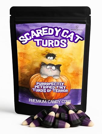 Kepperton Scaredy Cat Turds Candy Corn - Berry Cobbler Flavor Funny Halloween Cat Spooky Novelty Gag Gift Treat Purple & Black Gluten-Free Resealable Bag