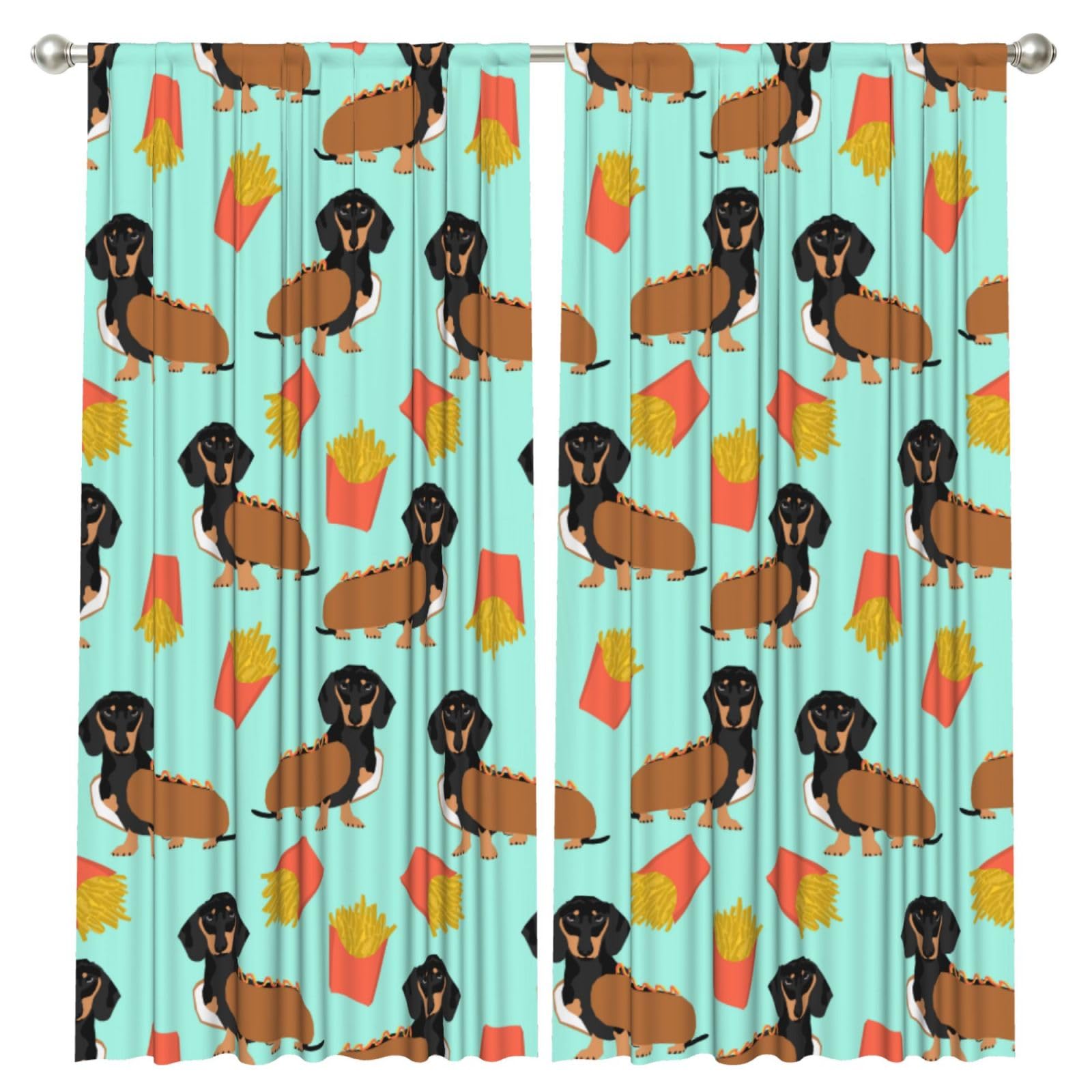 InOmak Sausage Dog Dachshund, 2 Panels Window Curtains 52 x 84 Inch Blackout Curtains for Living Room Bedroom