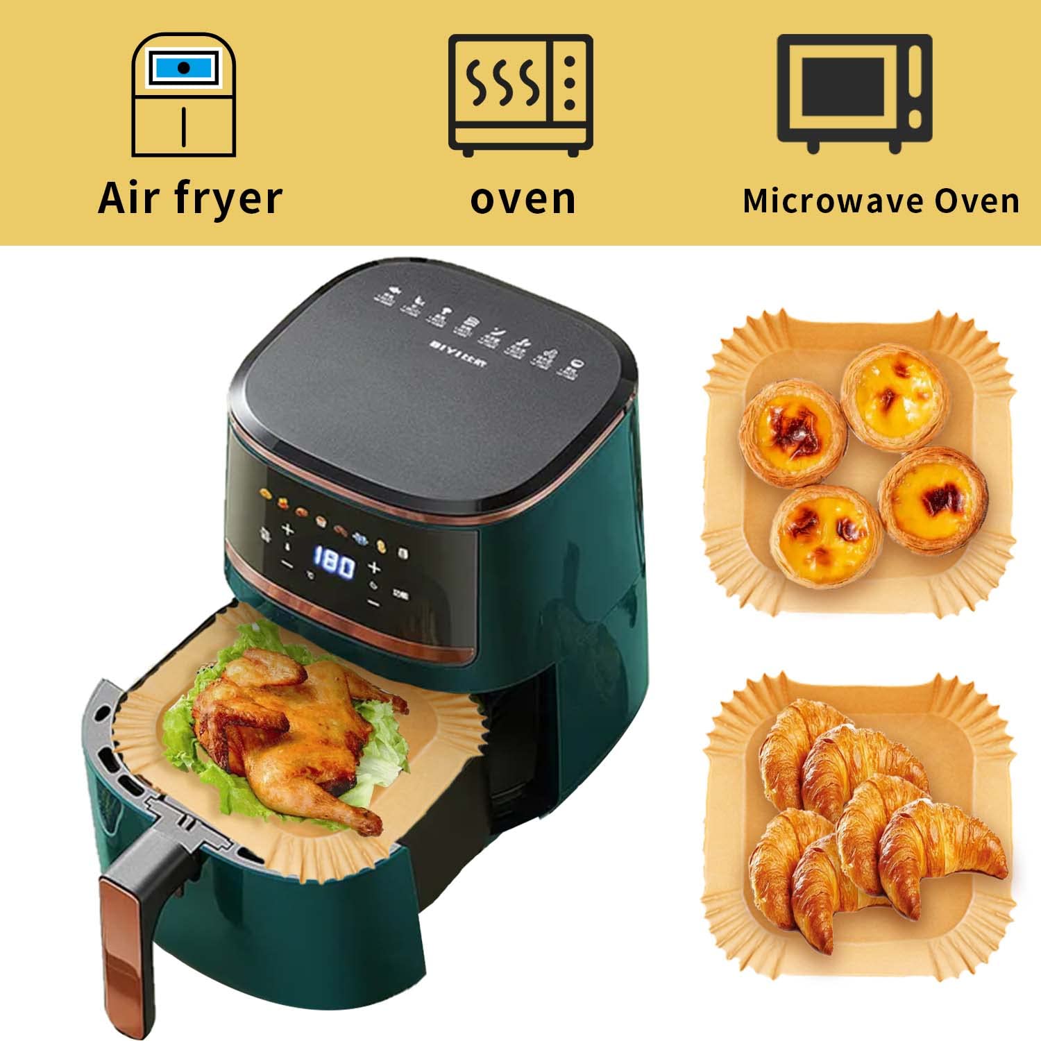 Papier Cuisson Pour Air Fryer – 100 Feuilles Rondes 20 Cm, Jetables, Résistant à La Graisse