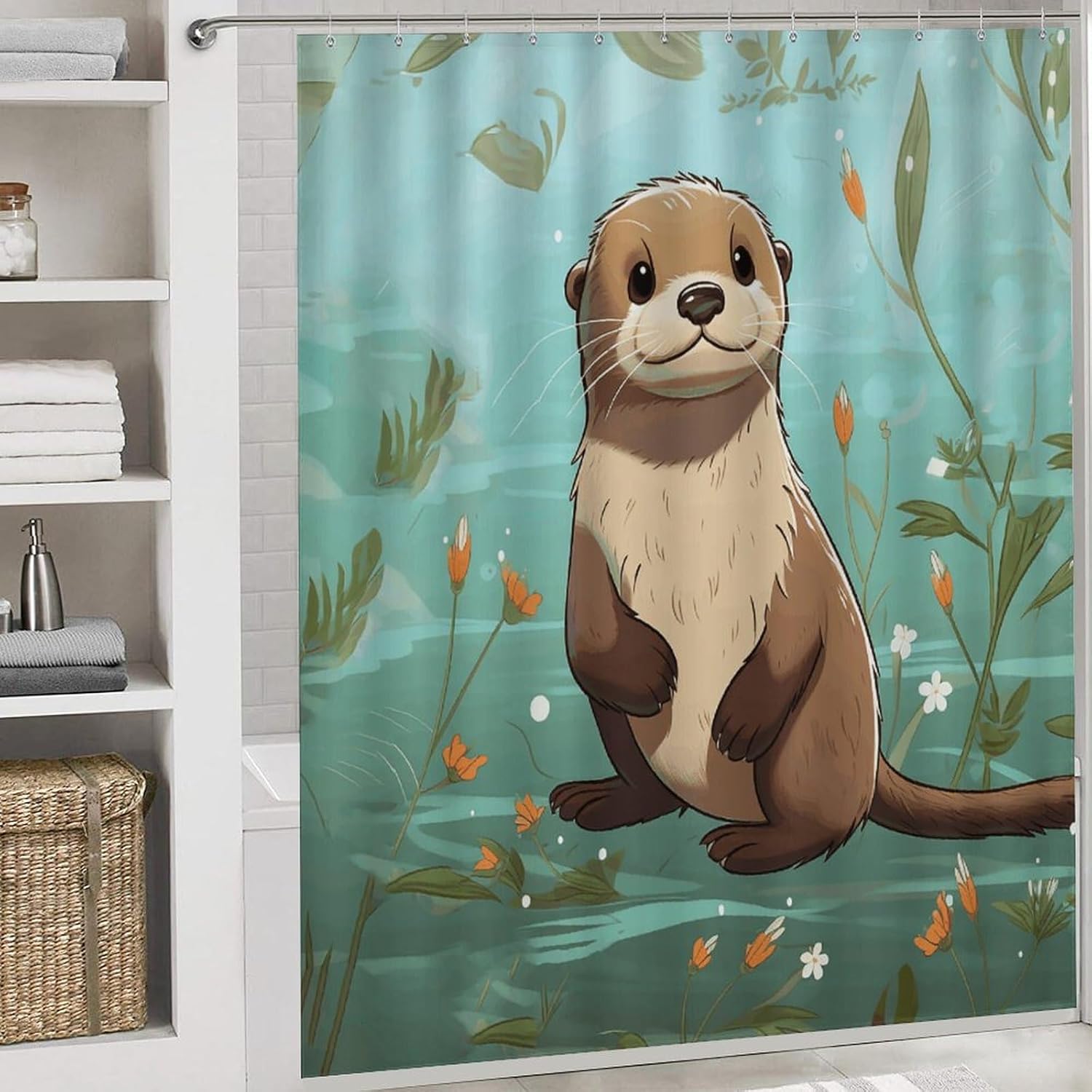 Four Piece Bathroom Set with Toilet Lid Cover and Non-Slip Rugs Minimalist Shower Curtain for Bathroom Set