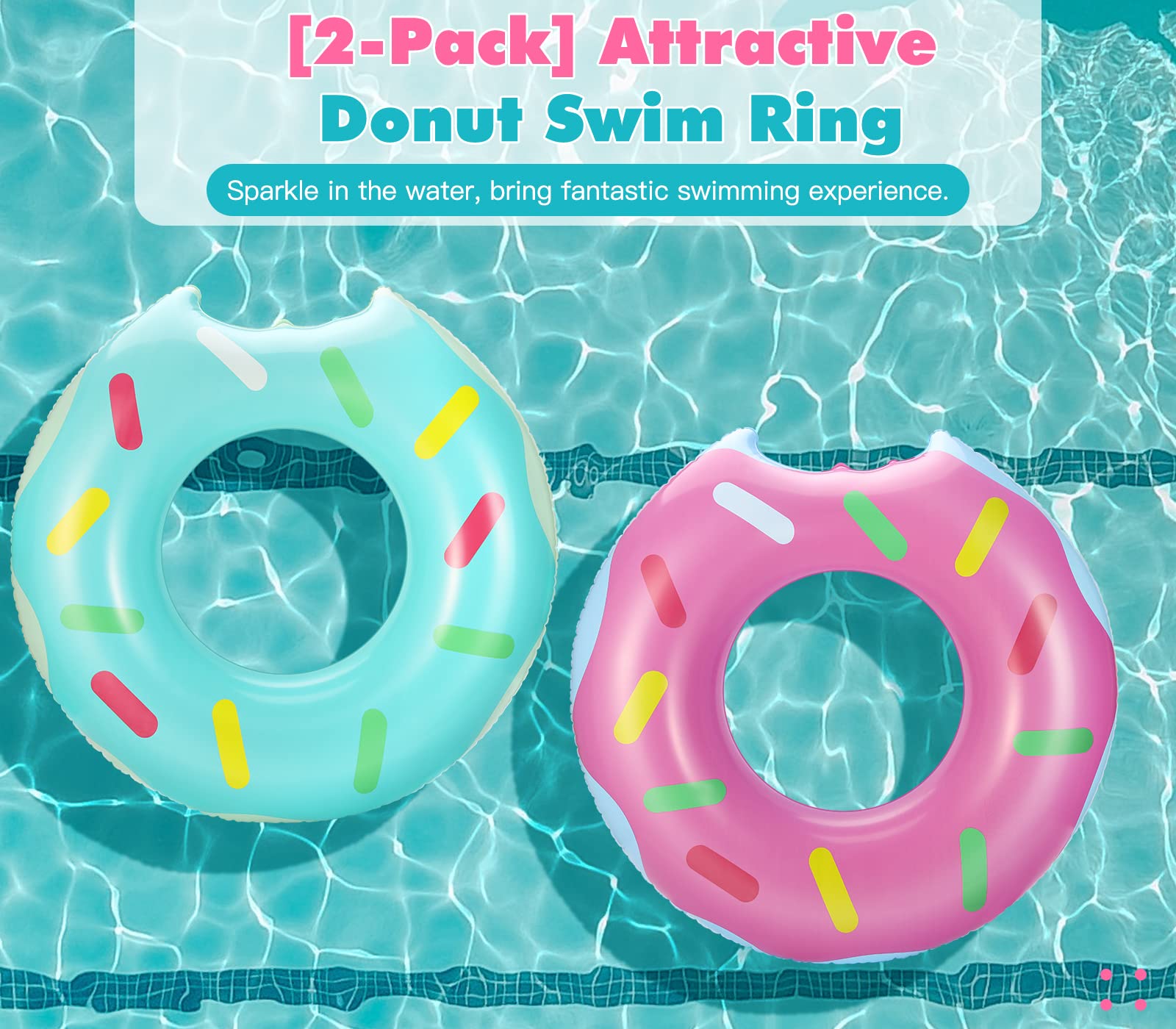 HeySplash Pool Inflatables, 2 Pack Donut Inflatables Rubber Rins for Adults Inflatable Pool Toys Swimming Rings Pool Floats - Image 2