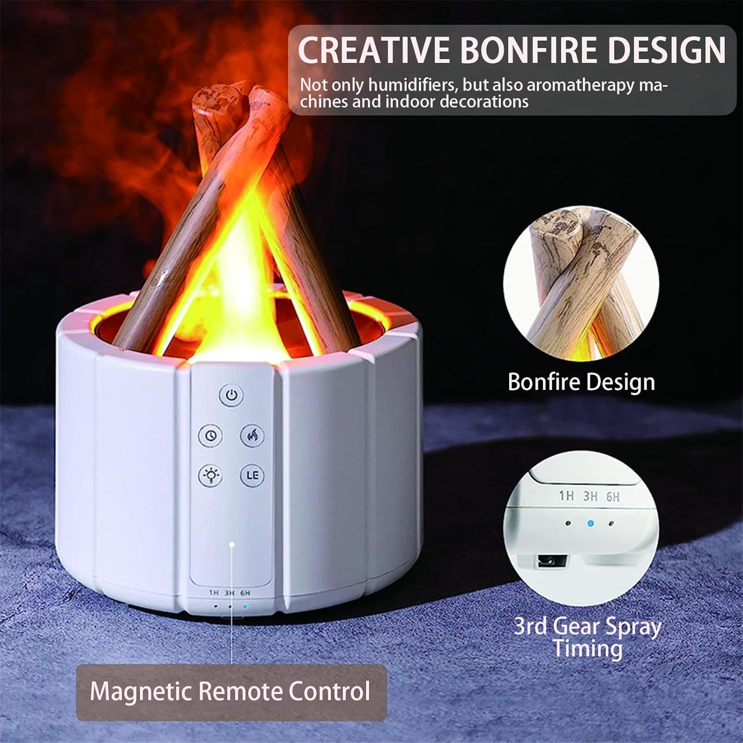 Bonfire Aroma Diffuser, 250ml Simulated Flame Ultrasonic Cold Mist Humidifier, Autumn and Winter Home Bedroom and Office Aroma Diffuser with 7-Color Night Light, Timed Shutdown (Black)