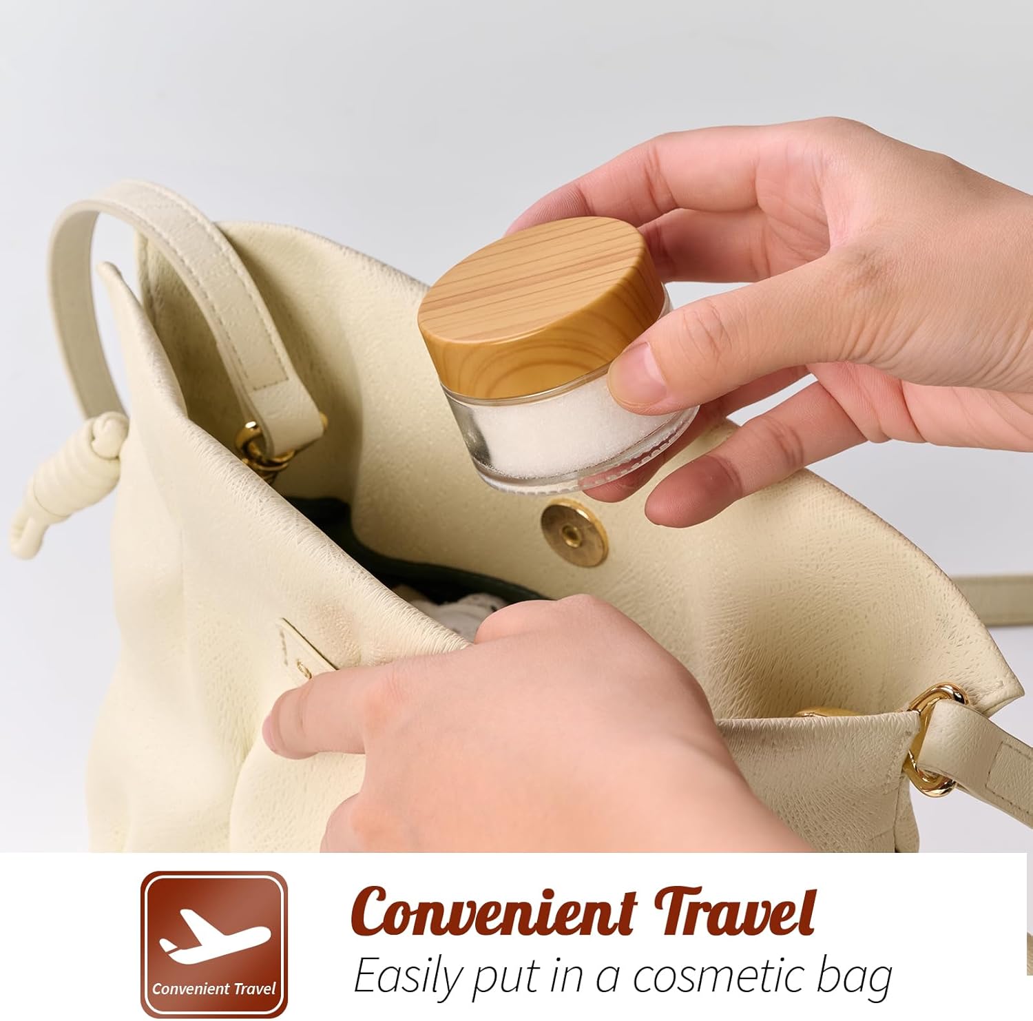 1oz Glass Jar with Lid, Hoa Kinh 25Pack Clear Round Containers Cosmetic with Inner Liners and Woodgrain Lids Travel Jars for Storing Lip and Body Scrub, Lotion, Body Butter, Bath Salts, Liquid