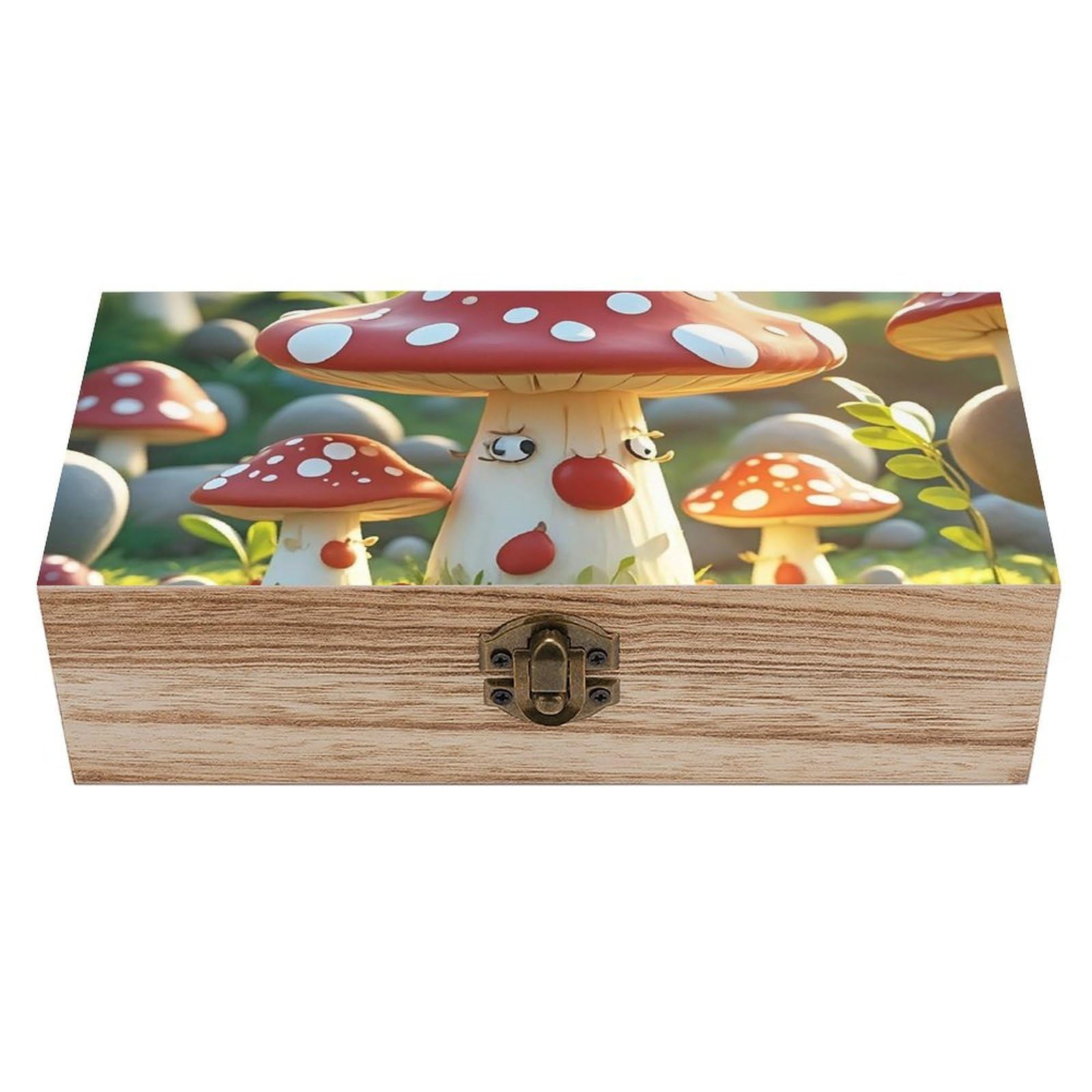 AQRJLPM Wooden Jewelry Box Beautifully Keepsake Box Trinket Box Keepsake Storage Organizer Red Cartoon Mushroom Handmade Wooden Box for Storing Jewelry, Coins, Tartot Cards, Small Treasures