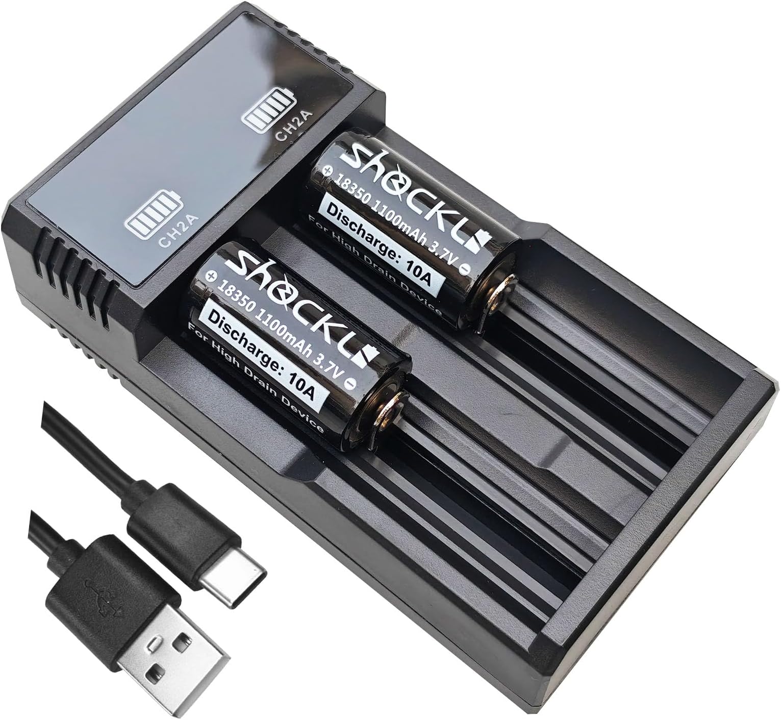 Shockli 18500 Protected Rechargeable Battery 3.7V 1600mAh for Flashlight [ Replace The 3 AAA and 3 AA Battery Holder ]- 2 Pack