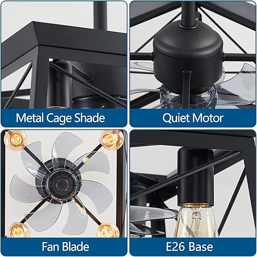 Miniatura 5 de Ventilador de techo rústico con luz, ventilador de techo rústico de 4 luces con luces y control remoto, ventilador de techo sin aspas para sala de