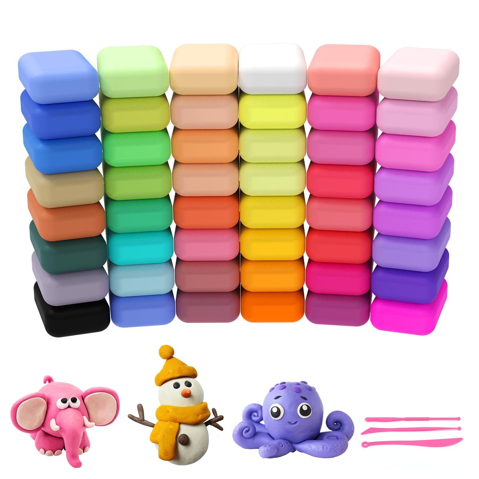 Wenrescry Modelliermasse Lufttrocknend 48 Farben – Knete Set für Kinder, DIY Air Dry Clay, Sicherer Ton zum Basteln, Geschenk für Jungen & Mädchen 3-12 Jahre