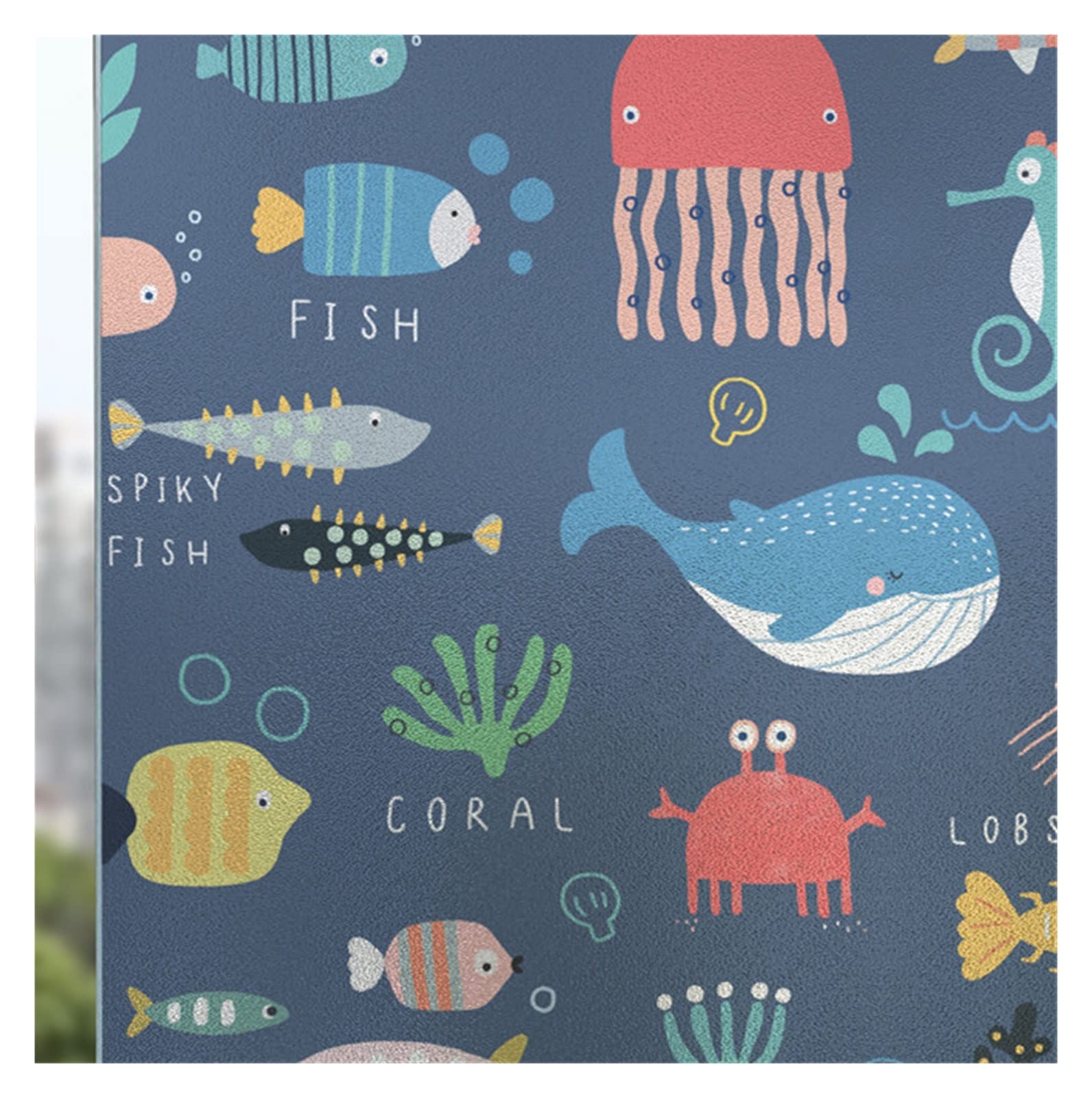 Window Film Flower plant pattern window frosted glass sticker opaque toilet anti-lighting bathroom film shading paper(Blue ocean,80x100cm)