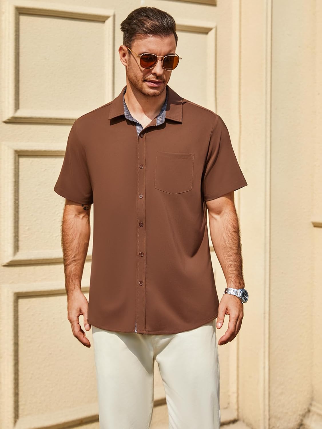 Hardaddy Men's Button Down Shirts Short Sleeve Casual Shirts Summer Beach Vacation Shirt with Pocket for Business Wedding - Image 5