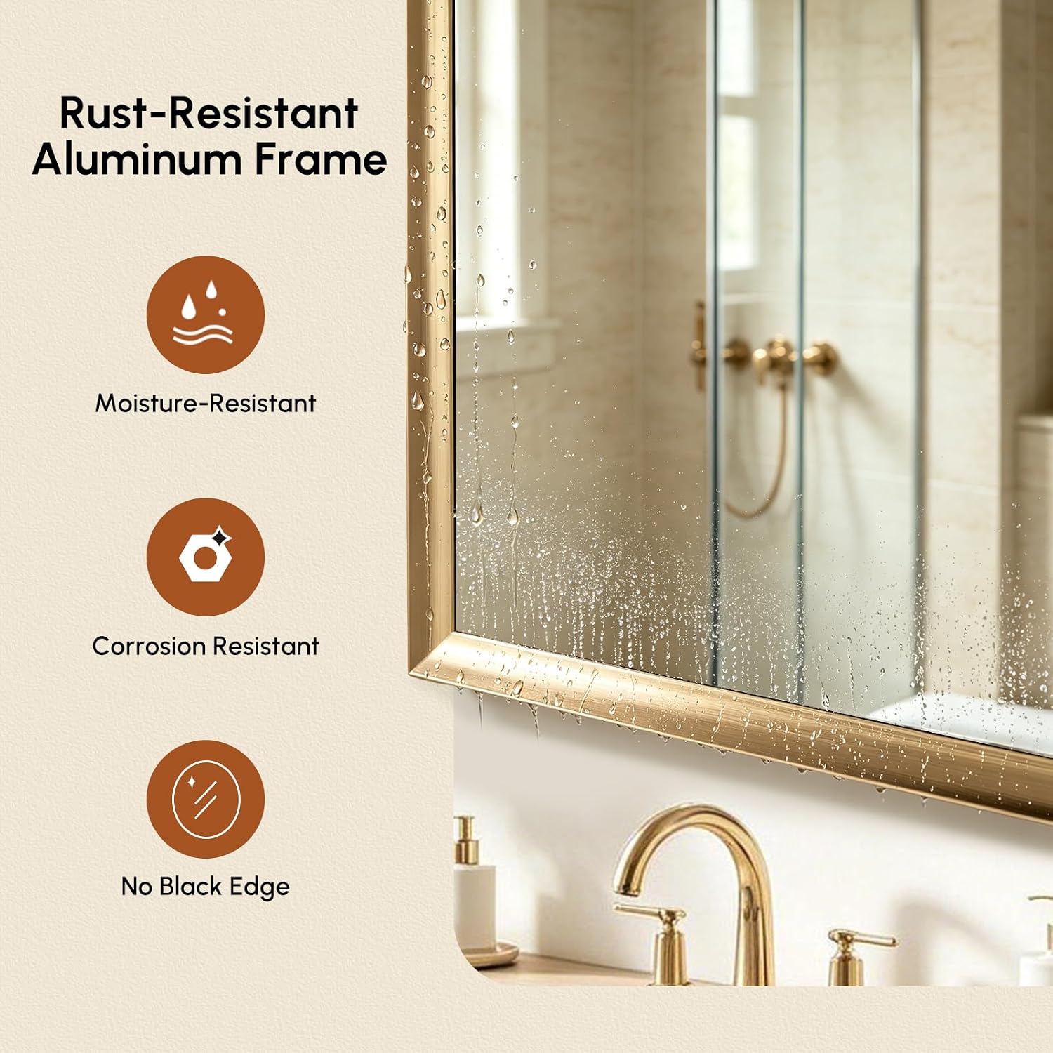 USHOWER Brushed Gold Arched Bathroom Mirror 24x36 Inch | Small Vanity Mirror, HD Tempered Glass, Rust-Proof Aluminum Frame, Inner-Curved Decor for Bedroom, Entryway Renovation