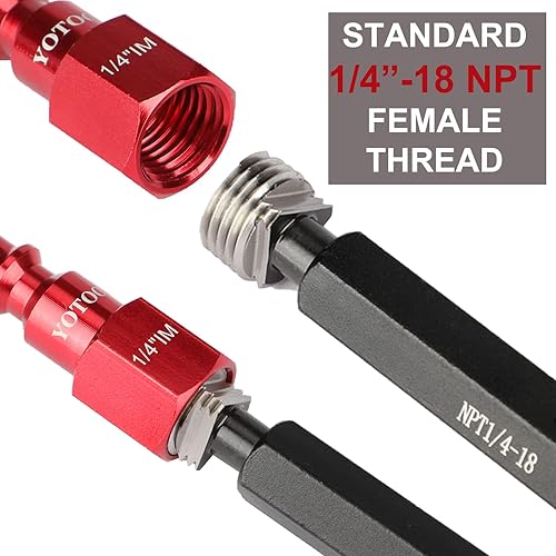 Miniatura 5 de YOTOO Juego de enchufes de aire industriales tipo IM de 12 piezas con roscas hembra NPT de 14 pulgadas, accesorios de aire de aluminio resistentes,